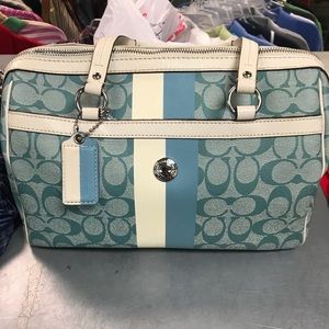 Coach Slate Coated Canvas Heritage Stripe Satchel